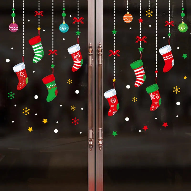 Christmas Decorations Clings PVC Stickers For Home Wall And Window Navidad Decals 2025 New Year Xmas Room Decor Stickers