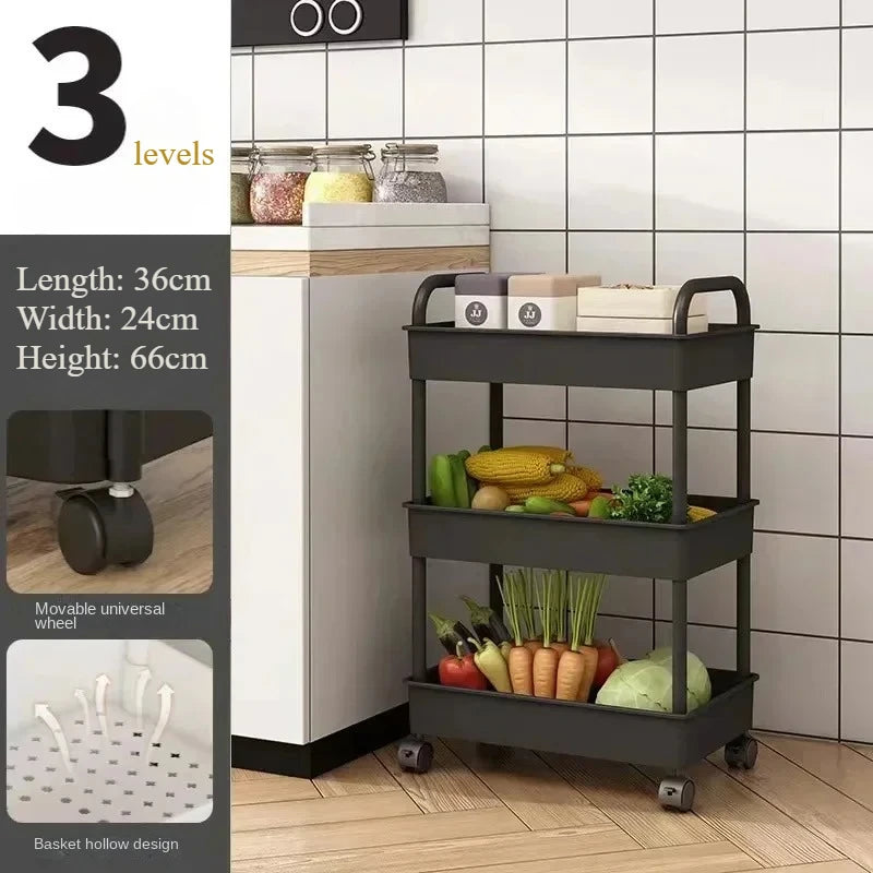 Home kitchen bathroom small cart storage rack, multi-layer snack book, movable with wheels, floor standing storage rack