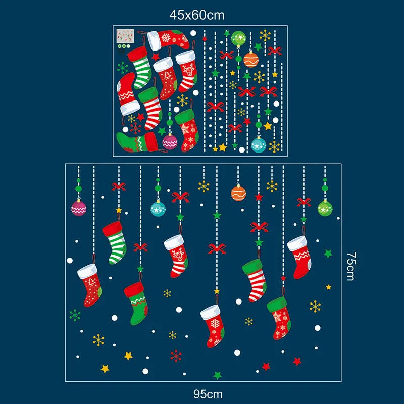 Christmas Decorations Clings PVC Stickers For Home Wall And Window Navidad Decals 2025 New Year Xmas Room Decor Stickers