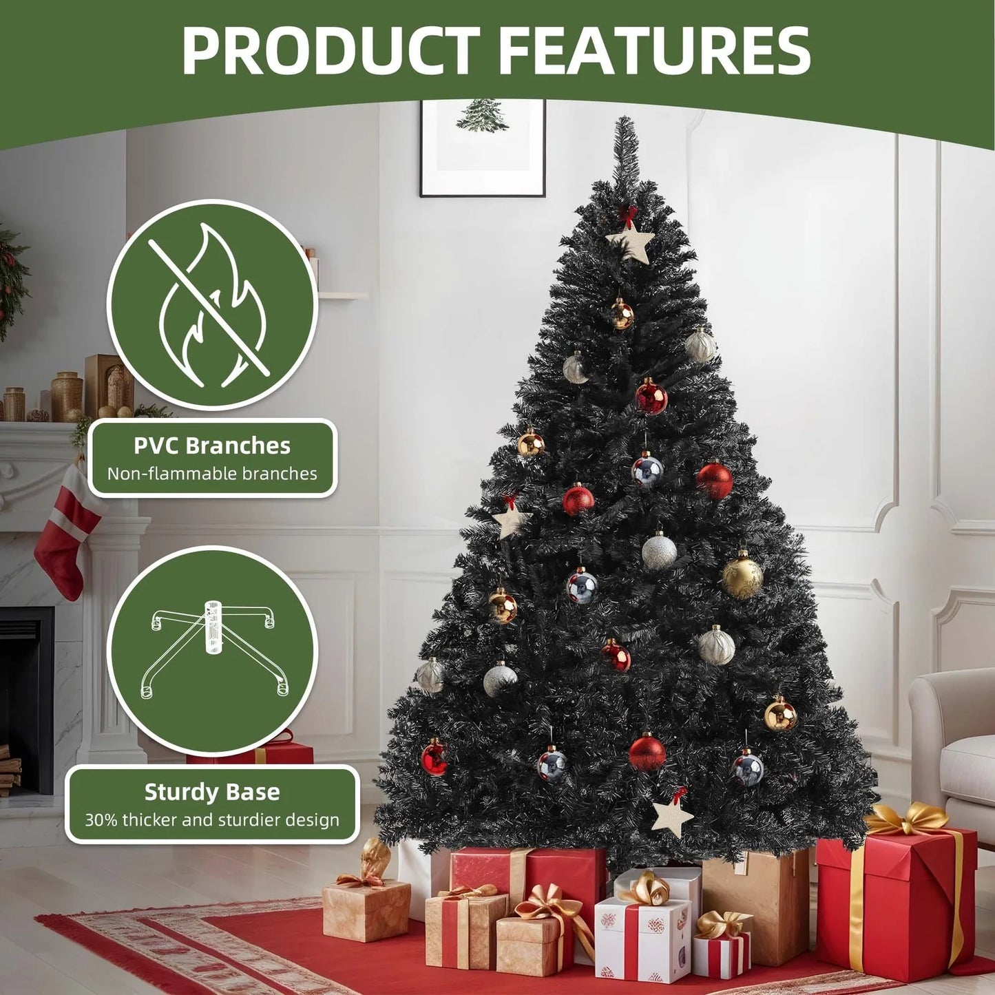 7.5ft Artificial Halloween Pine Tree 1258 Branch Tips Metal Hinges&Foldable Base