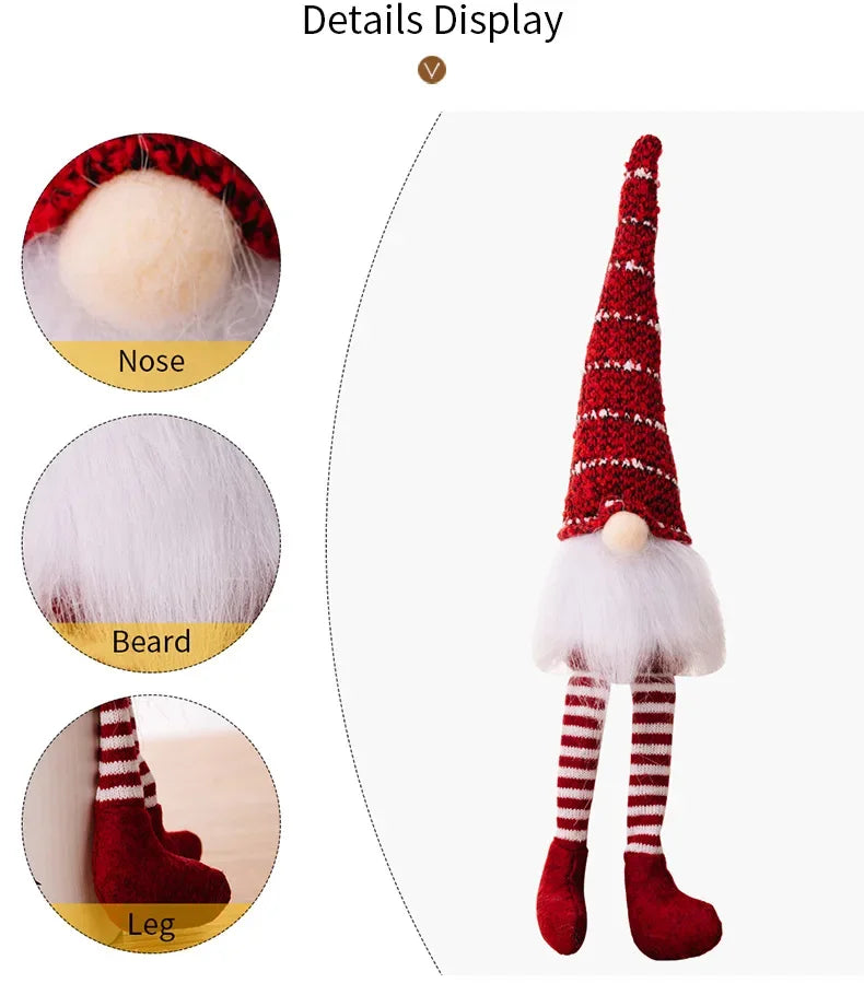 Hand Knitted  Long Leg Gnome Christmas Ornament Faceless Doll Striped Hat Rudolph Doll Xmas Tree Home Table Decor New Year Gift
