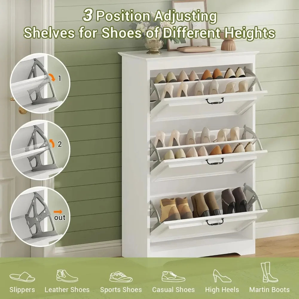 PCS Shoe Cabinet with 3 Flip Drawers, Shoe Storage Cabinet with Metal Flip Stand, Back Dust Plate, Hidden Shoe Rack Cabinet, Fre
