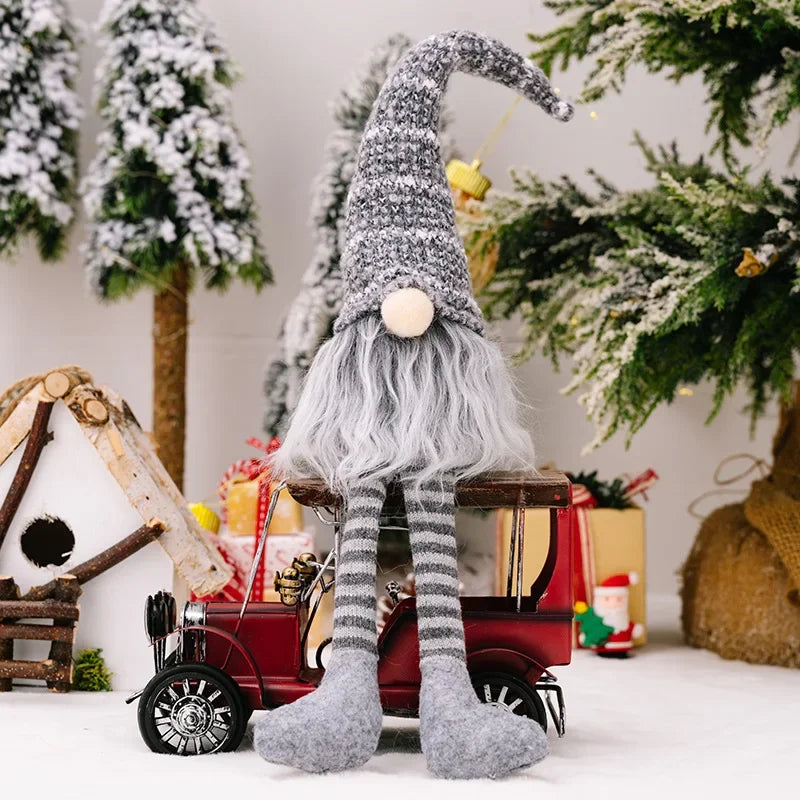 Hand Knitted  Long Leg Gnome Christmas Ornament Faceless Doll Striped Hat Rudolph Doll Xmas Tree Home Table Decor New Year Gift
