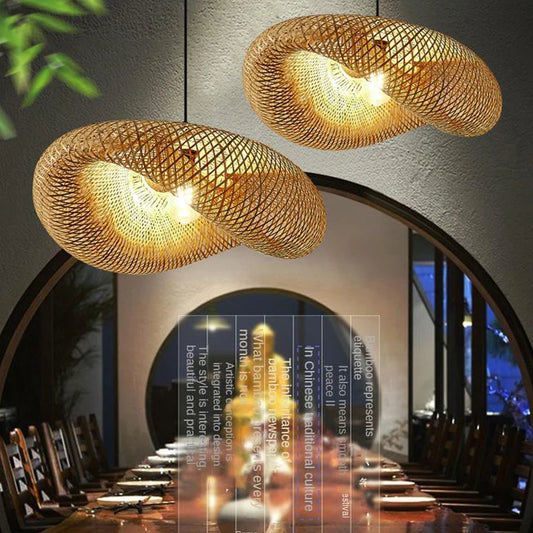 ZK40 Handmade Bamboo Straw Hat Shape Chandelier Bamboo Lamp Shade E27 Ceiling Rattan Home Bedroom Decorative Lamp