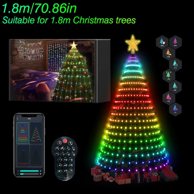 2025 New Christmas Tree Color Light Garland LEDRGB Glowing IC String Lights Bluetooth Control Function Christmas Decorative lamp
