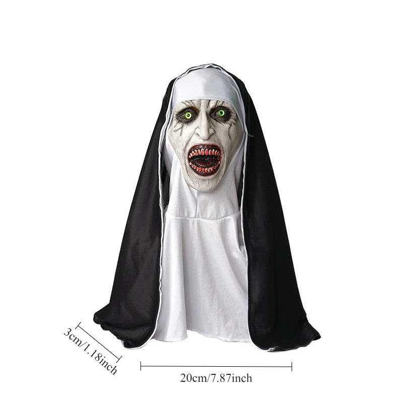 Halloween Scary Nun Mask from The Conjuring 2 - Horror Cosplay Latex Headgear for Pranks Frightening Ghost Face Disguise