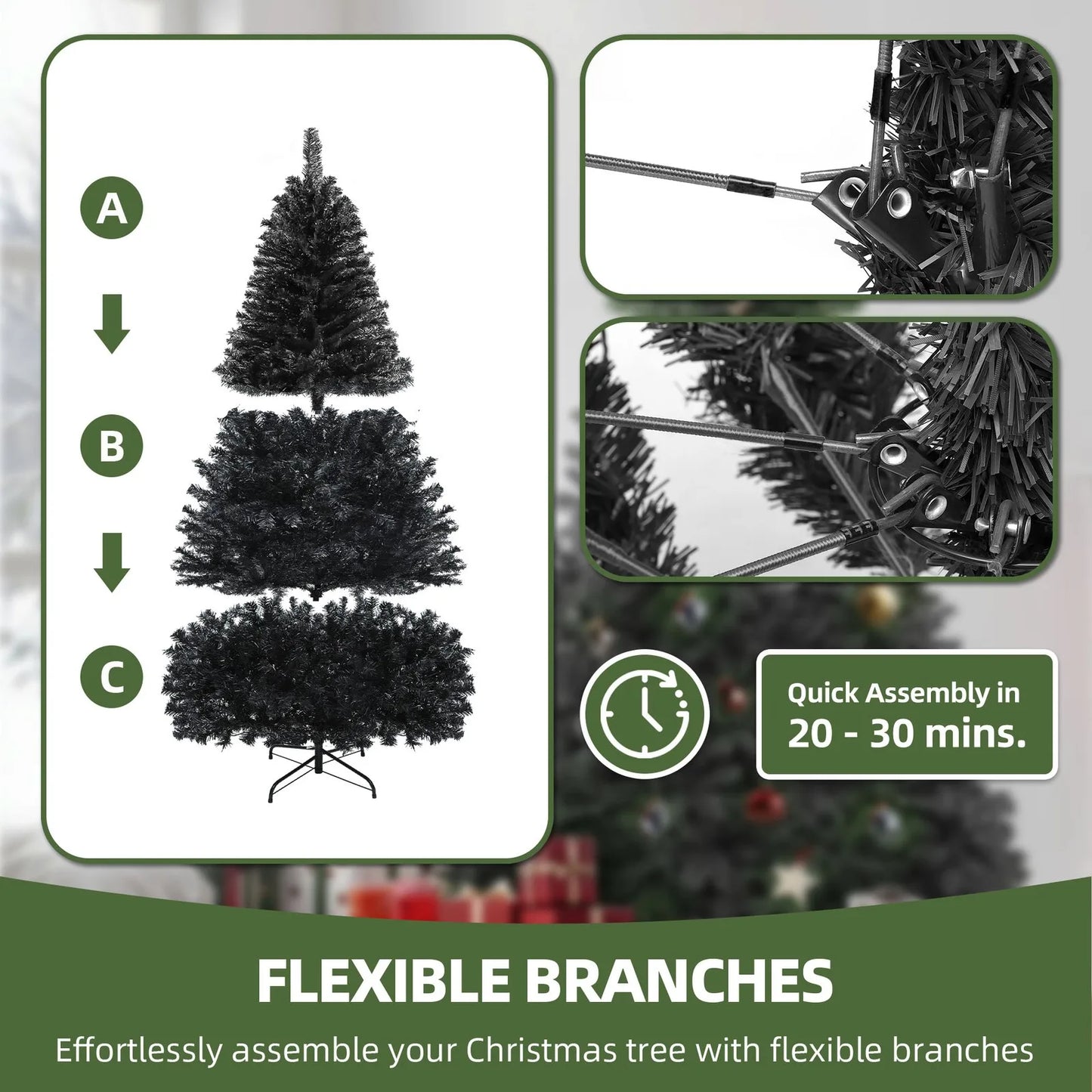 7.5ft Artificial Halloween Pine Tree 1258 Branch Tips Metal Hinges&Foldable Base