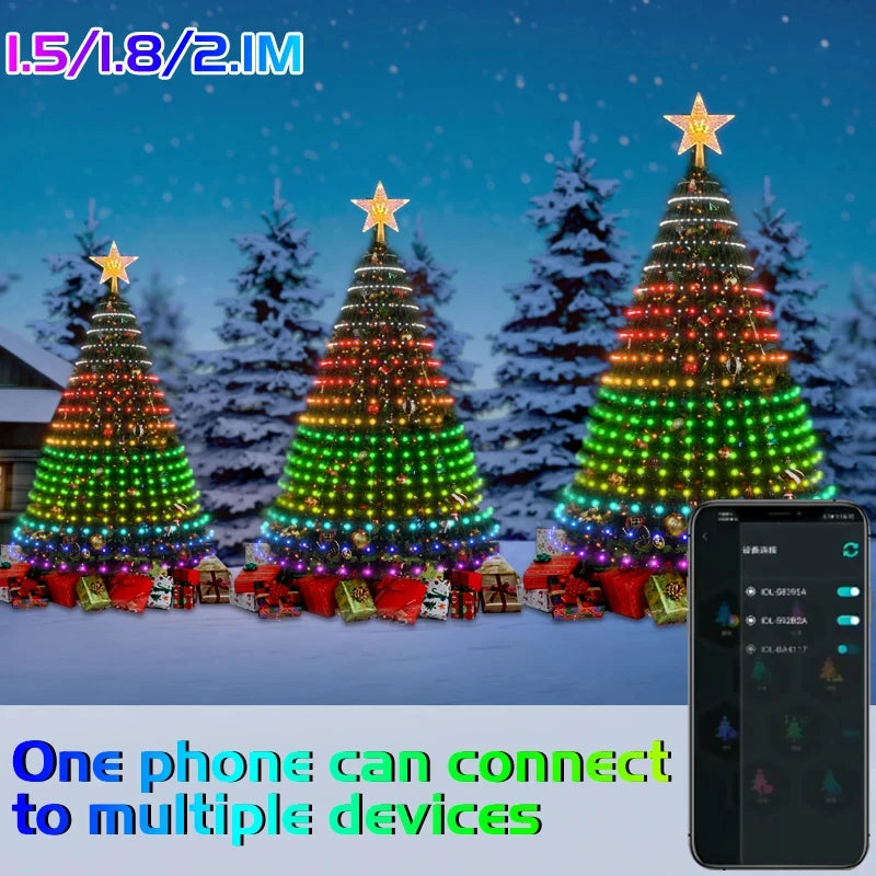 2025 New Christmas Tree Color Light Garland LEDRGB Glowing IC String Lights Bluetooth Control Function Christmas Decorative lamp