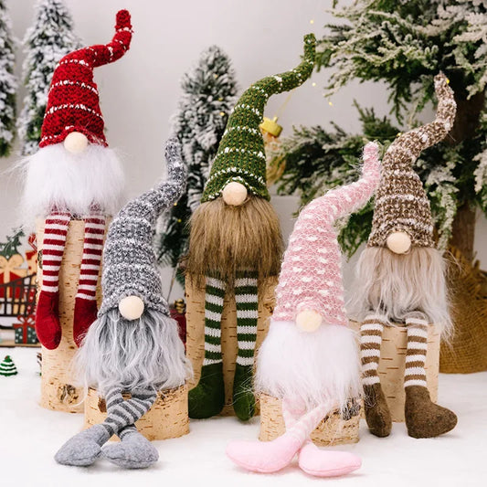 Hand Knitted  Long Leg Gnome Christmas Ornament Faceless Doll Striped Hat Rudolph Doll Xmas Tree Home Table Decor New Year Gift