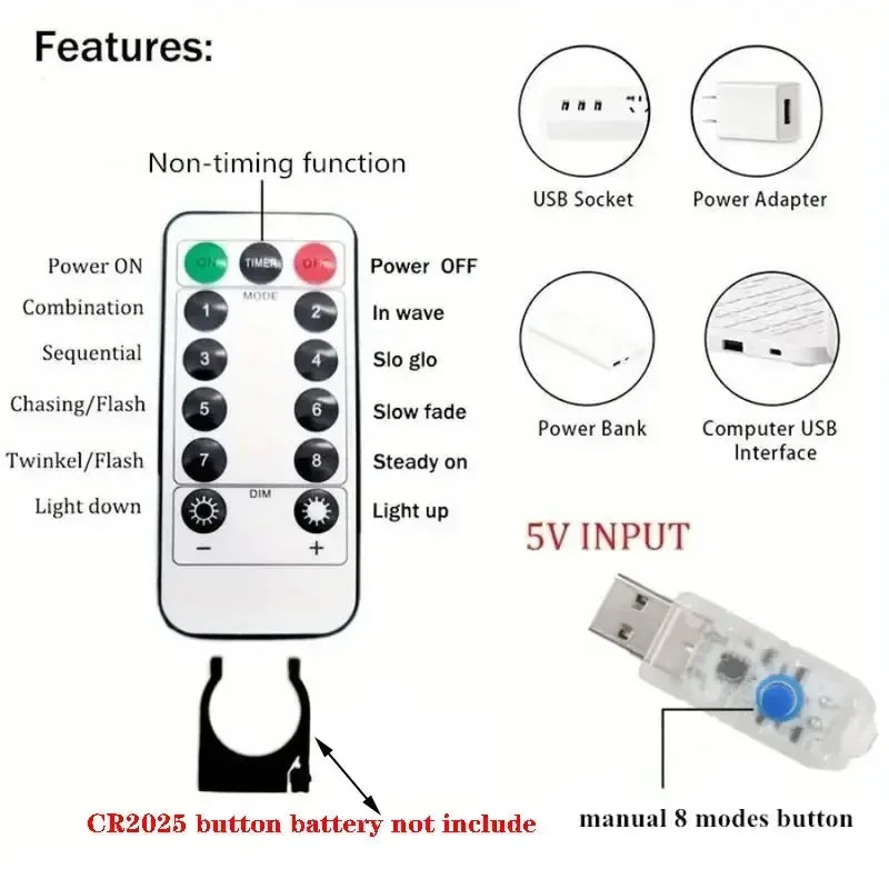 LED Garland Curtain Lights 8 Modes USB Remote Control Fairy Lights String Wedding Christmas Decor for Home Bedroom New Year Lamp