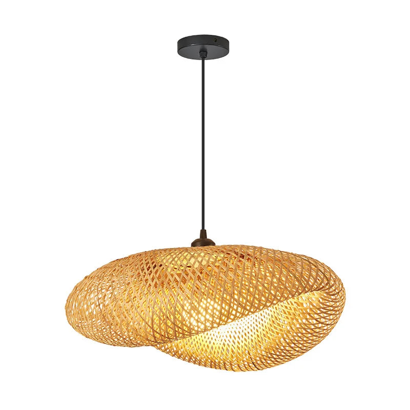 ZK40 Handmade Bamboo Straw Hat Shape Chandelier Bamboo Lamp Shade E27 Ceiling Rattan Home Bedroom Decorative Lamp