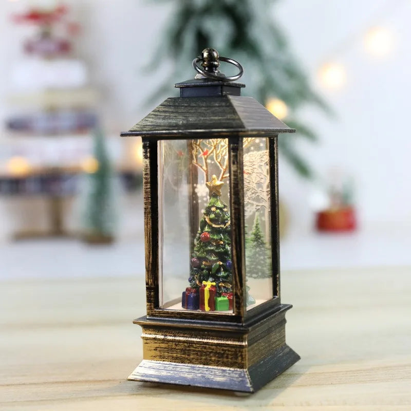 Small Christmas Wind Lanterns Caroon Xmas Tree Santa Claus Snowman Light Noel Merry Christmas Decor 2025 Happy New Year 2026