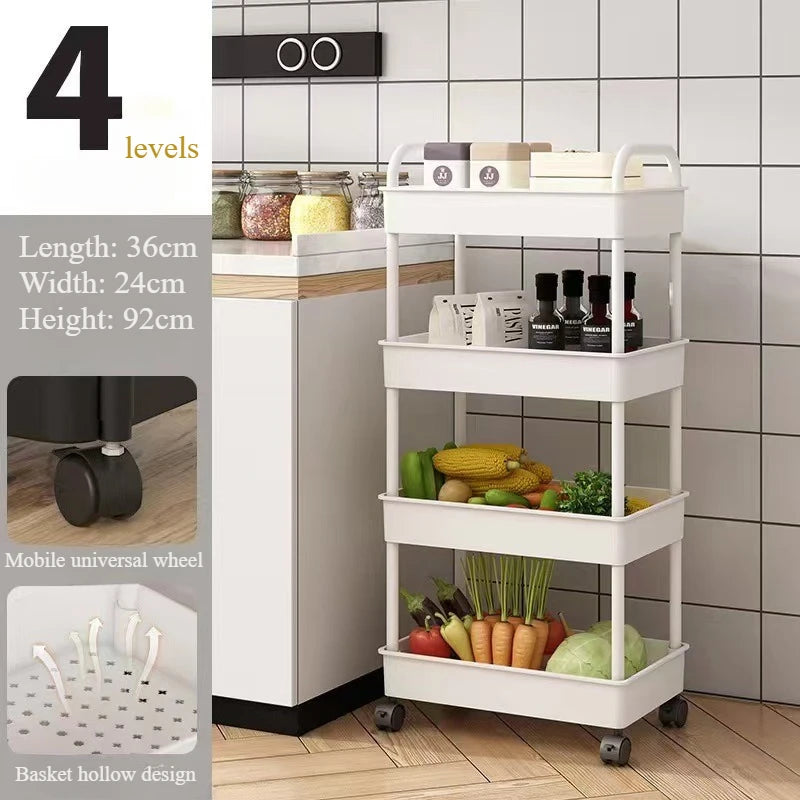 Home kitchen bathroom small cart storage rack, multi-layer snack book, movable with wheels, floor standing storage rack